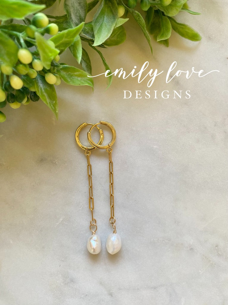 Pearl Hoop and Dangle Earrings