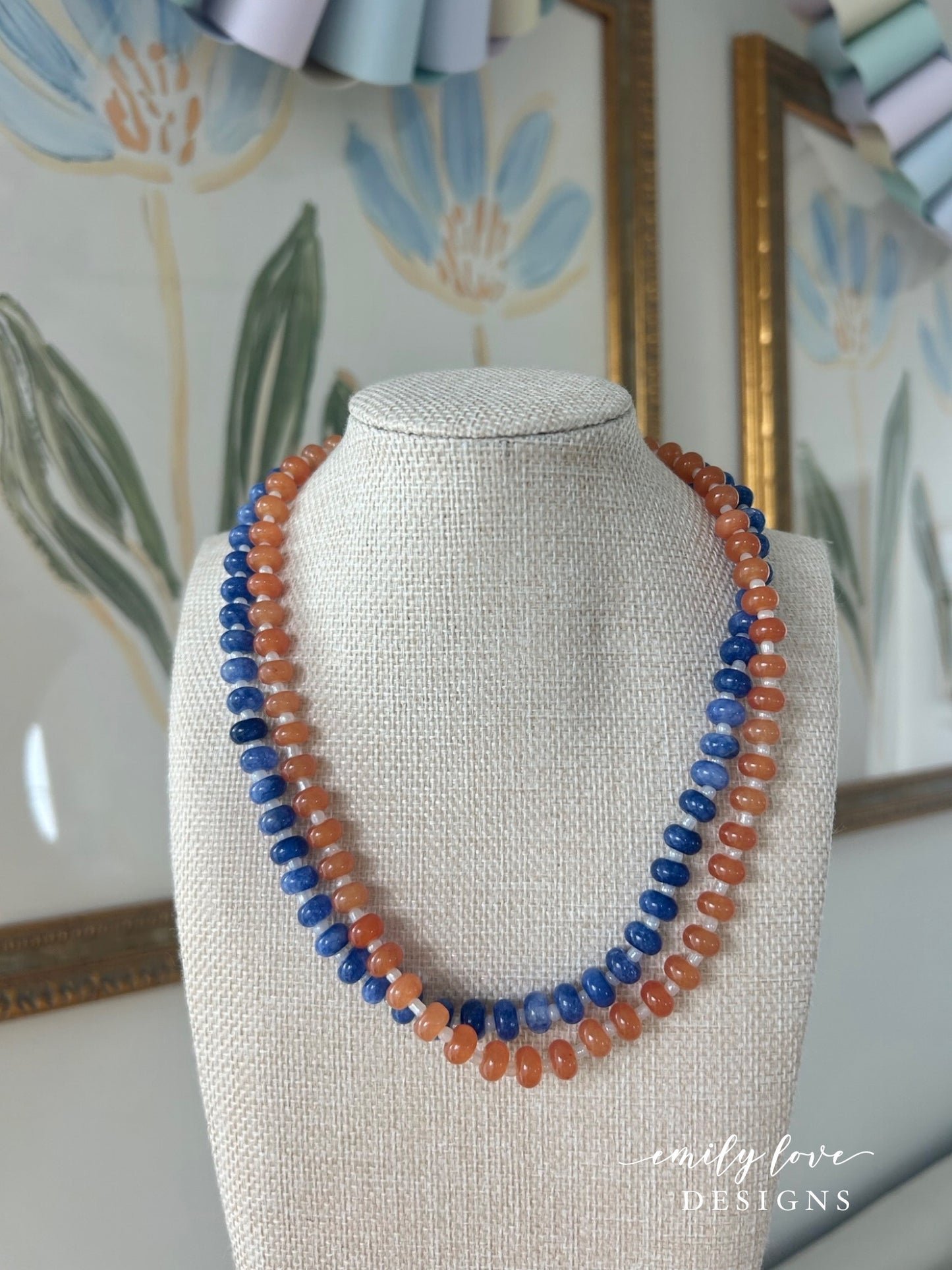 Orange and Blue Rondelle Beaded Necklaces