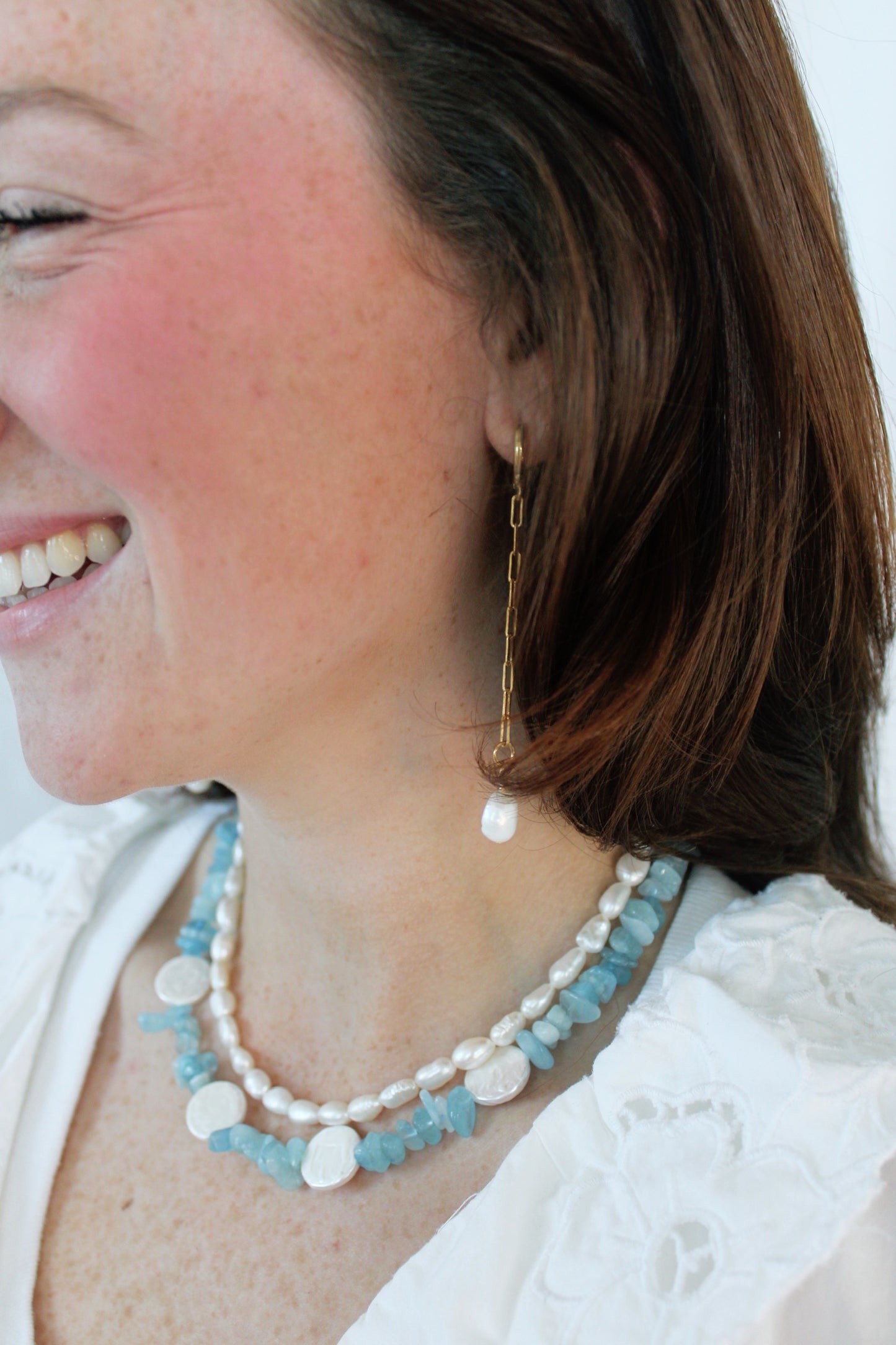 Saucer Pearl Necklace-Sky