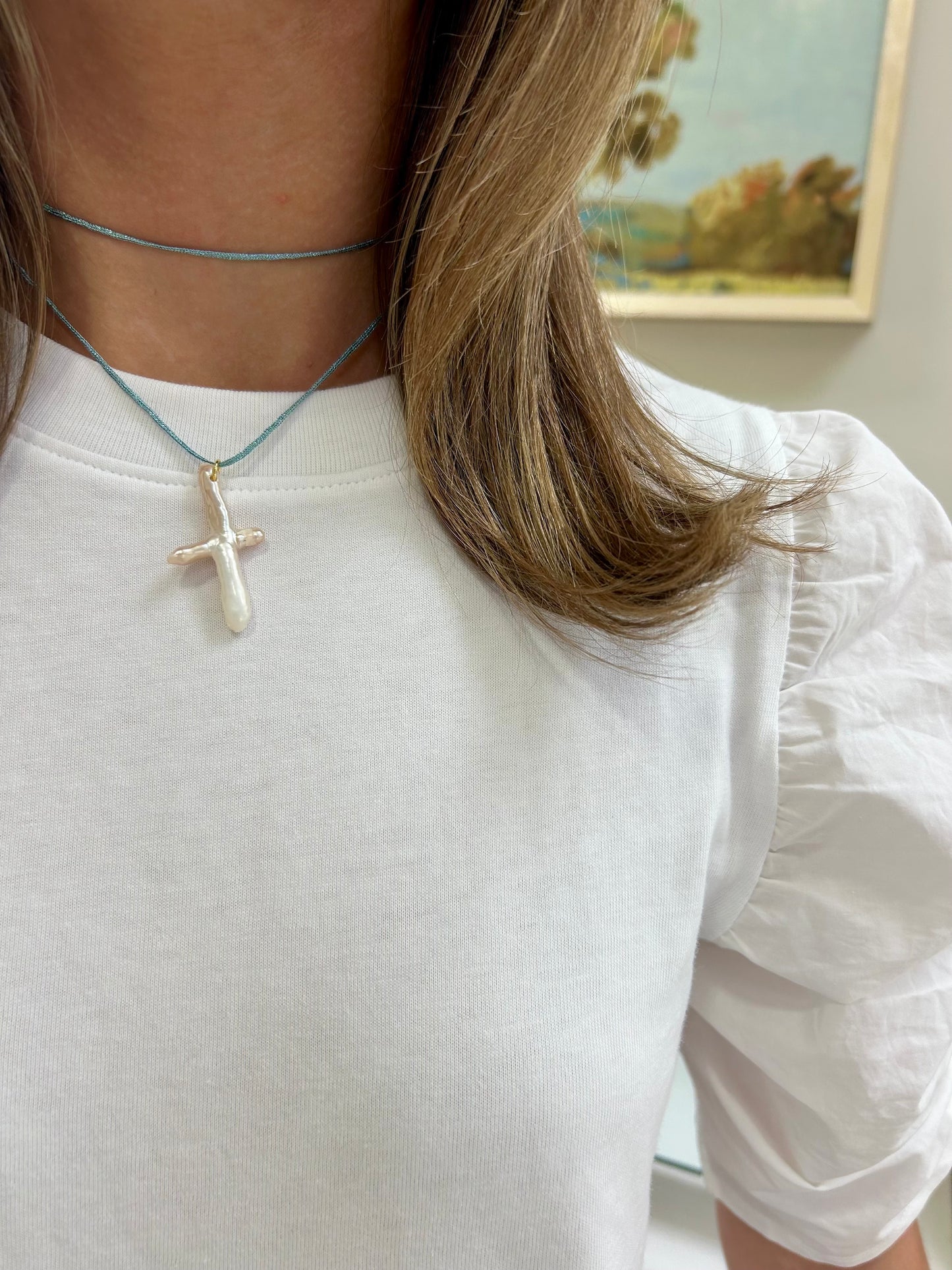 Freshwater Pearl Cross Charm