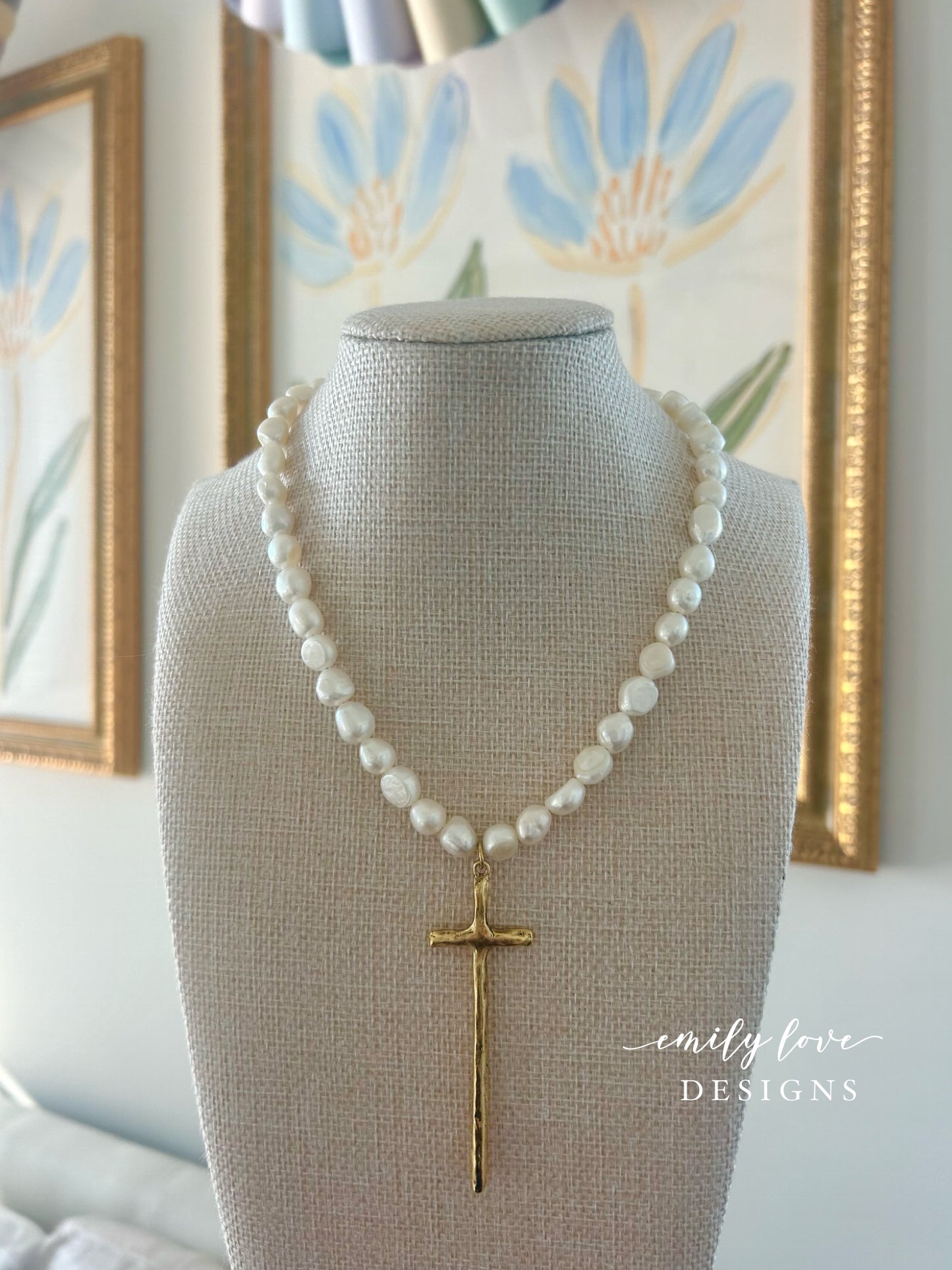 Everyday Pearl Cross Necklace