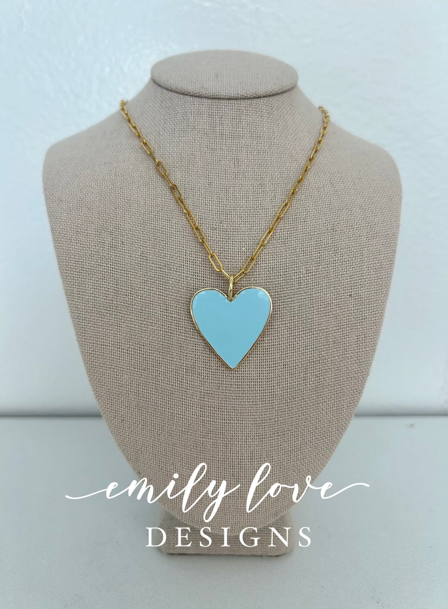 Blue Enamel Heart Necklace