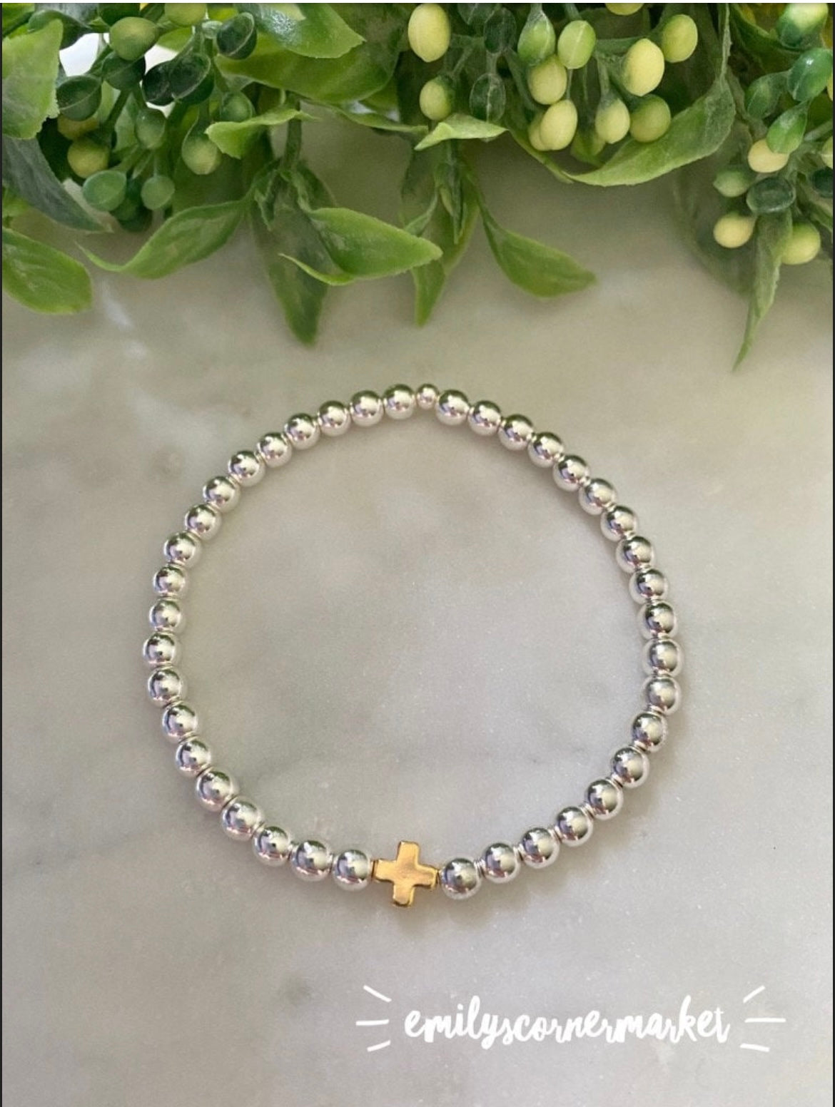 Silver Bracelet with Gold Cross