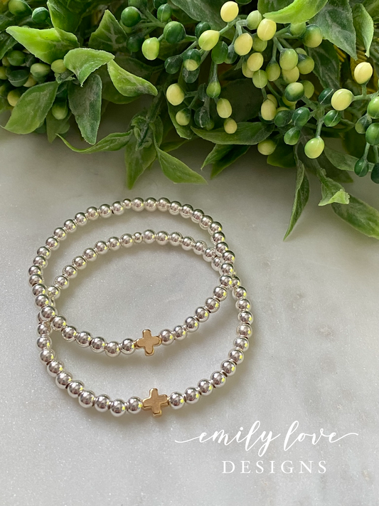Silver Bracelet with Gold Cross