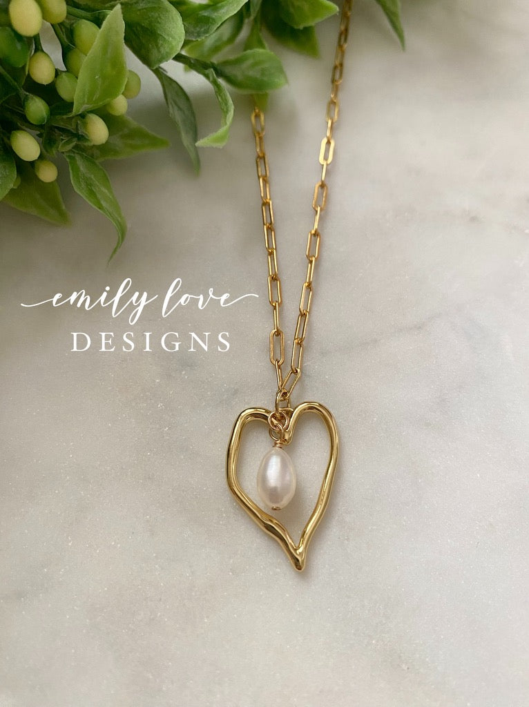 Open Heart Pearl Necklace