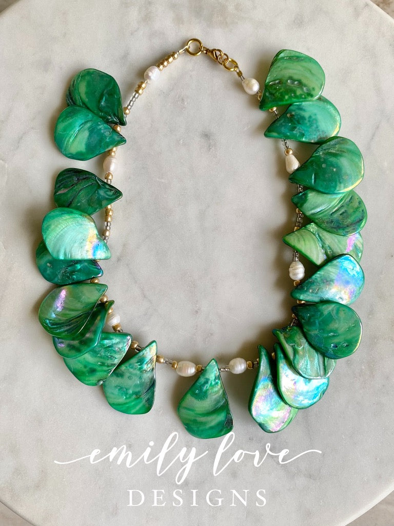 Chunky Emerald Beaded Necklace