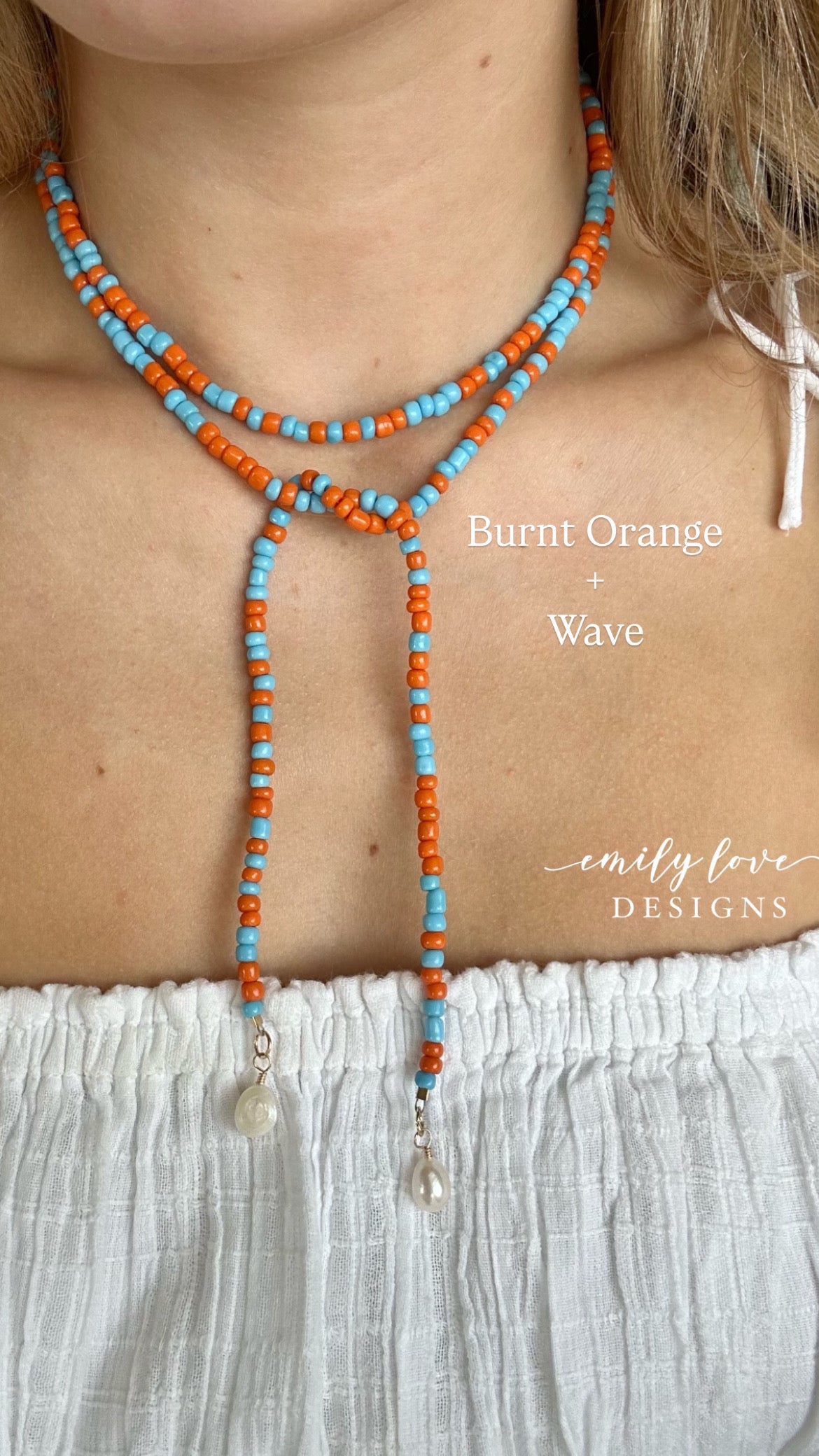 Burnt Orange and Wave Tie Necklace