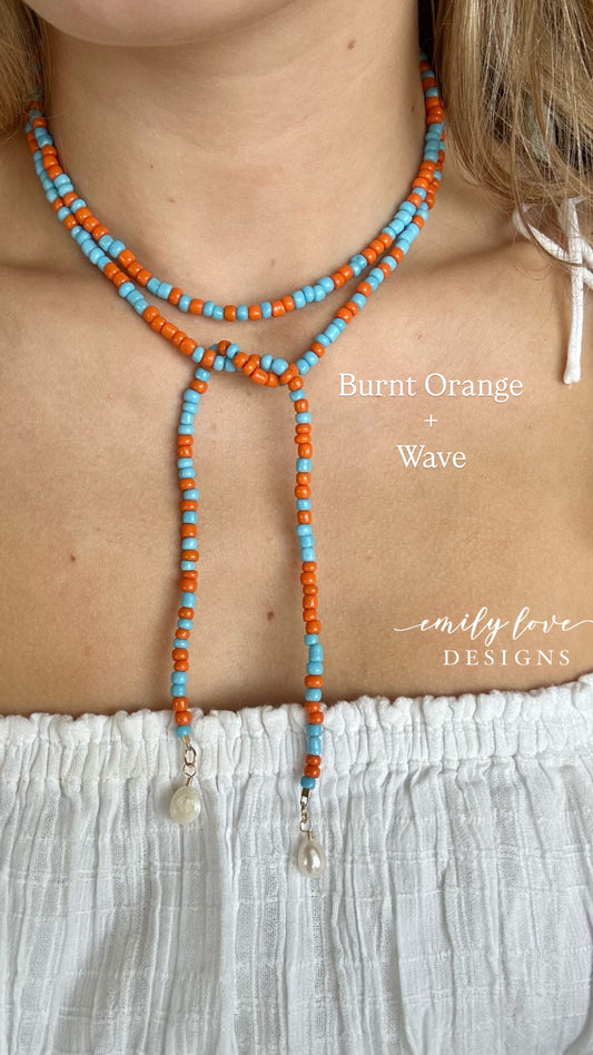Burnt Orange and Wave Tie Necklace