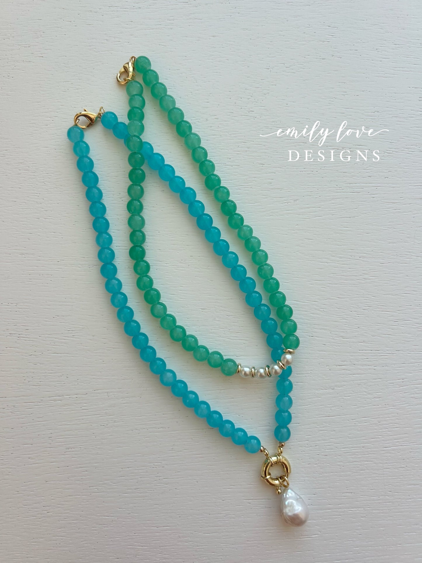 Emerald Beaded Pearl Necklace