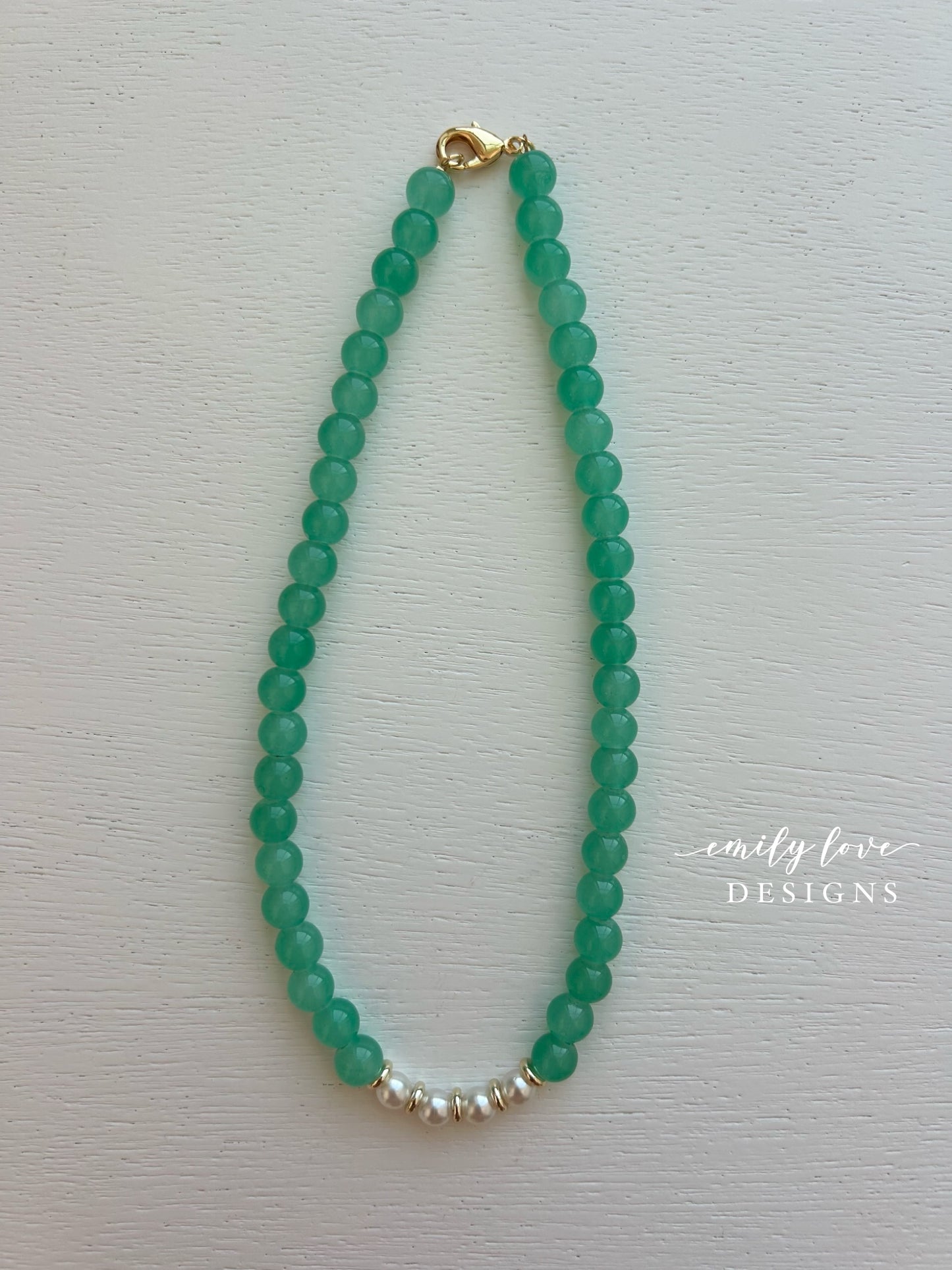 Emerald Beaded Pearl Necklace