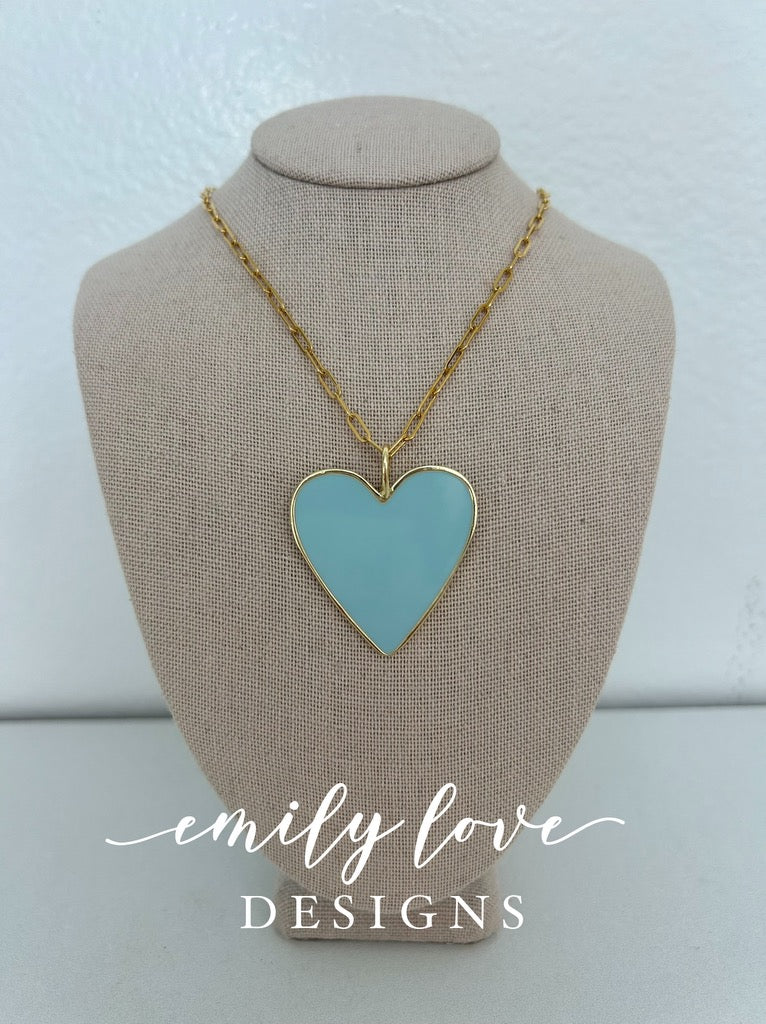 Blue Enamel Heart Necklace