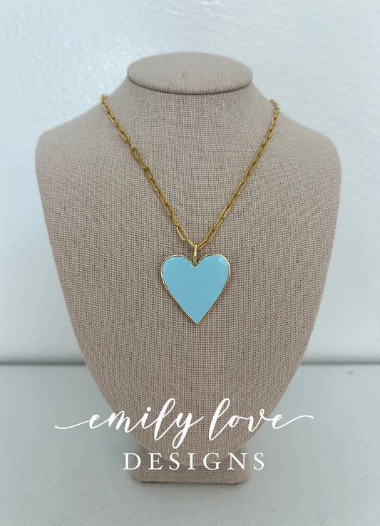 Blue Enamel Heart Necklace