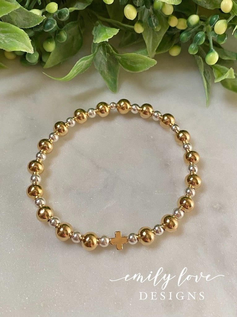 Gold and Silver Cross Bracelet